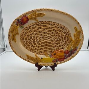 Vanson Autumn Accents Ceramic Lattice Harvest Wheat Oval Turkey Serving Platter
